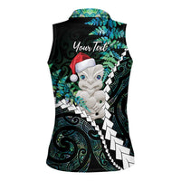 New Zealand Personalised Women Sleeveless Polo Shirt Meri Kirihimete Kowhaiwhai Mix Paua Shell - Emerald LT7 - Polynesian Pride