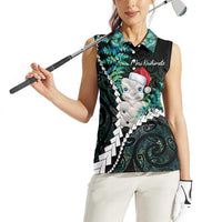 New Zealand Personalised Women Sleeveless Polo Shirt Meri Kirihimete Kowhaiwhai Mix Paua Shell - Emerald LT7 - Polynesian Pride