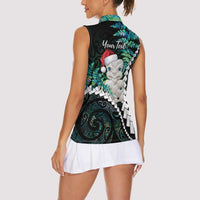 New Zealand Personalised Women Sleeveless Polo Shirt Meri Kirihimete Kowhaiwhai Mix Paua Shell - Emerald LT7 - Polynesian Pride