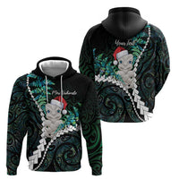 New Zealand Personalised Zip Hoodie Meri Kirihimete Kowhaiwhai Mix Paua Shell - Emerald LT7 - Polynesian Pride