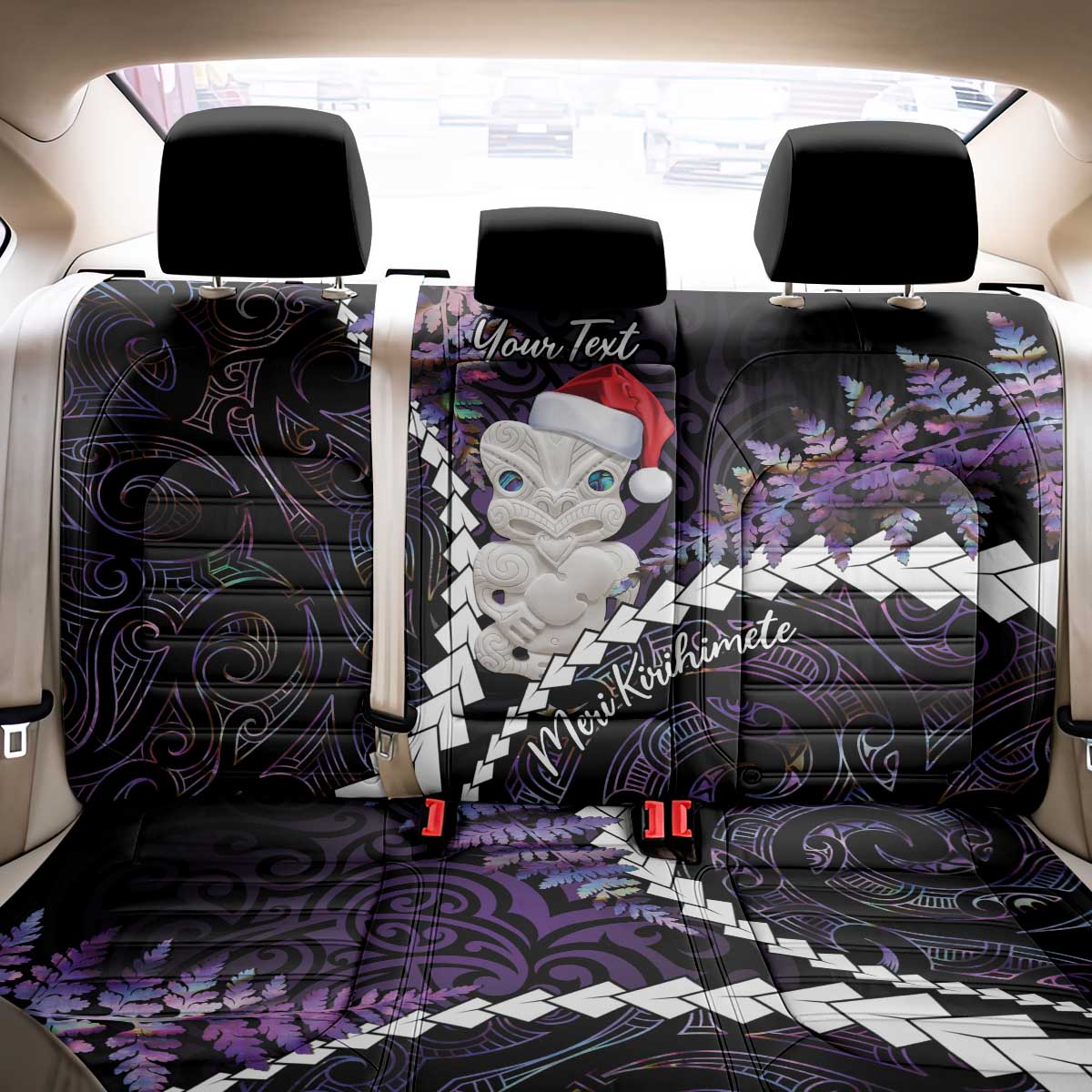 New Zealand Personalised Back Car Seat Cover Meri Kirihimete Kowhaiwhai Mix Paua Shell - Amethys LT7 - Polynesian Pride
