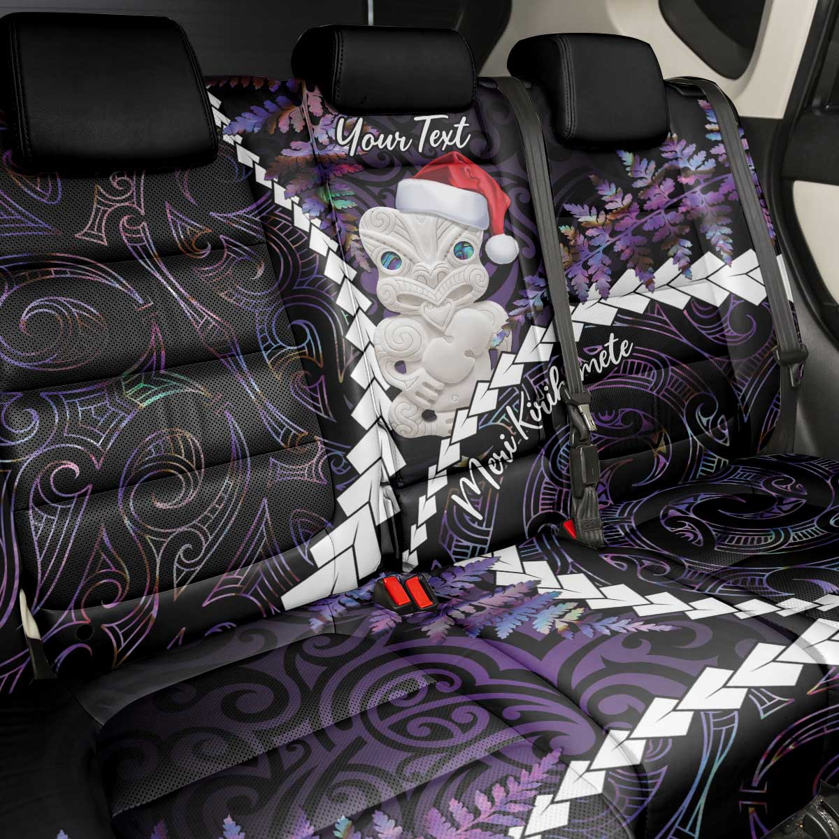 New Zealand Personalised Back Car Seat Cover Meri Kirihimete Kowhaiwhai Mix Paua Shell - Amethys LT7 - Polynesian Pride