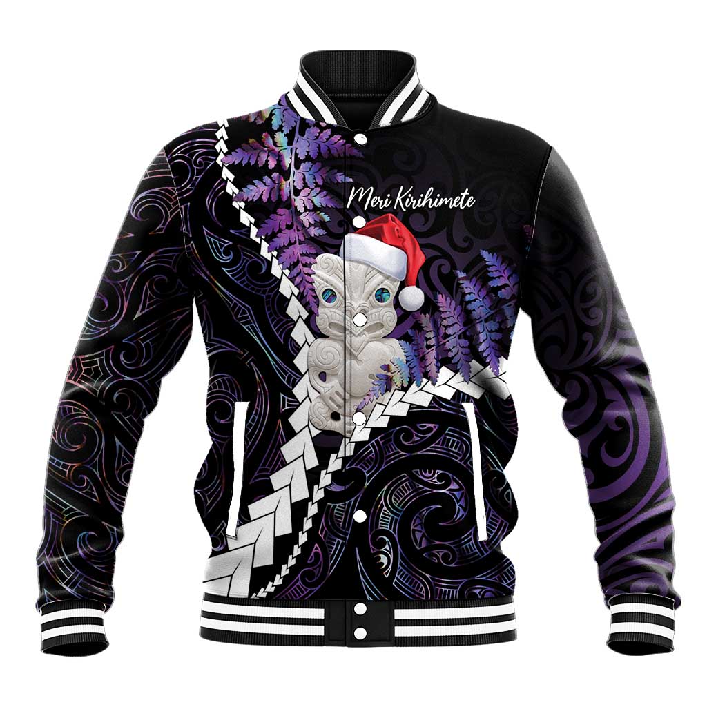 New Zealand Personalised Baseball Jacket Meri Kirihimete Kowhaiwhai Mix Paua Shell - Amethys LT7 Unisex Purple - Polynesian Pride
