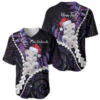 New Zealand Personalised Baseball Jersey Meri Kirihimete Kowhaiwhai Mix Paua Shell - Amethys LT7 - Polynesian Pride