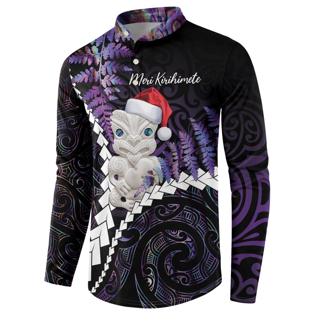 New Zealand Personalised Button Sweatshirt Meri Kirihimete Kowhaiwhai Mix Paua Shell - Amethys