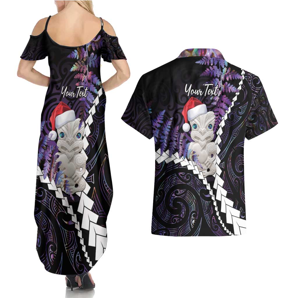 New Zealand Personalised Couples Matching Summer Maxi Dress and Hawaiian Shirt Meri Kirihimete Kowhaiwhai Mix Paua Shell - Amethys LT7 - Polynesian Pride