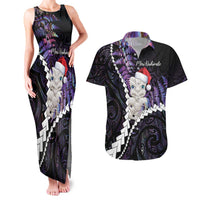 New Zealand Personalised Couples Matching Tank Maxi Dress and Hawaiian Shirt Meri Kirihimete Kowhaiwhai Mix Paua Shell - Amethys LT7 Purple - Polynesian Pride