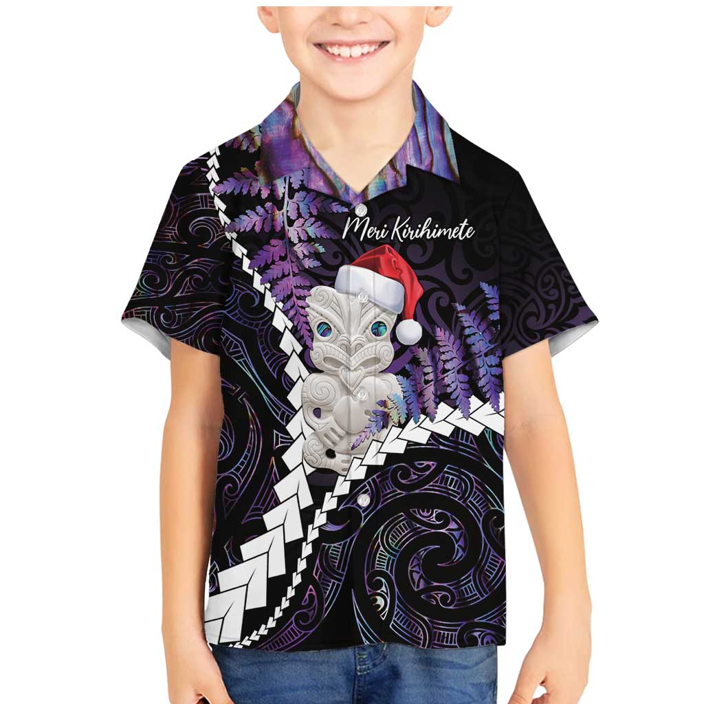 New Zealand Personalised Family Matching Mermaid Dress and Hawaiian Shirt Meri Kirihimete Kowhaiwhai Mix Paua Shell - Amethys LT7 Son's Shirt Purple - Polynesian Pride