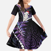 New Zealand Personalised Family Matching Off Shoulder Maxi Dress and Hawaiian Shirt Meri Kirihimete Kowhaiwhai Mix Paua Shell - Amethys LT7 Daughter's Dress Purple - Polynesian Pride