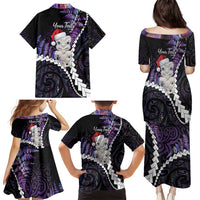 New Zealand Personalised Family Matching Puletasi and Hawaiian Shirt Meri Kirihimete Kowhaiwhai Mix Paua Shell - Amethys LT7 - Polynesian Pride