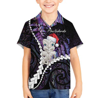 New Zealand Personalised Family Matching Puletasi and Hawaiian Shirt Meri Kirihimete Kowhaiwhai Mix Paua Shell - Amethys LT7 Son's Shirt Purple - Polynesian Pride