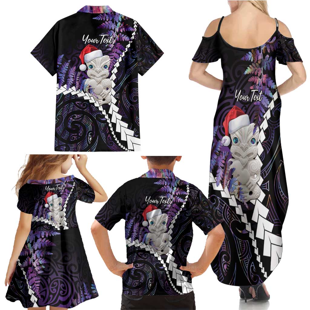 New Zealand Personalised Family Matching Summer Maxi Dress and Hawaiian Shirt Meri Kirihimete Kowhaiwhai Mix Paua Shell - Amethys LT7 - Polynesian Pride