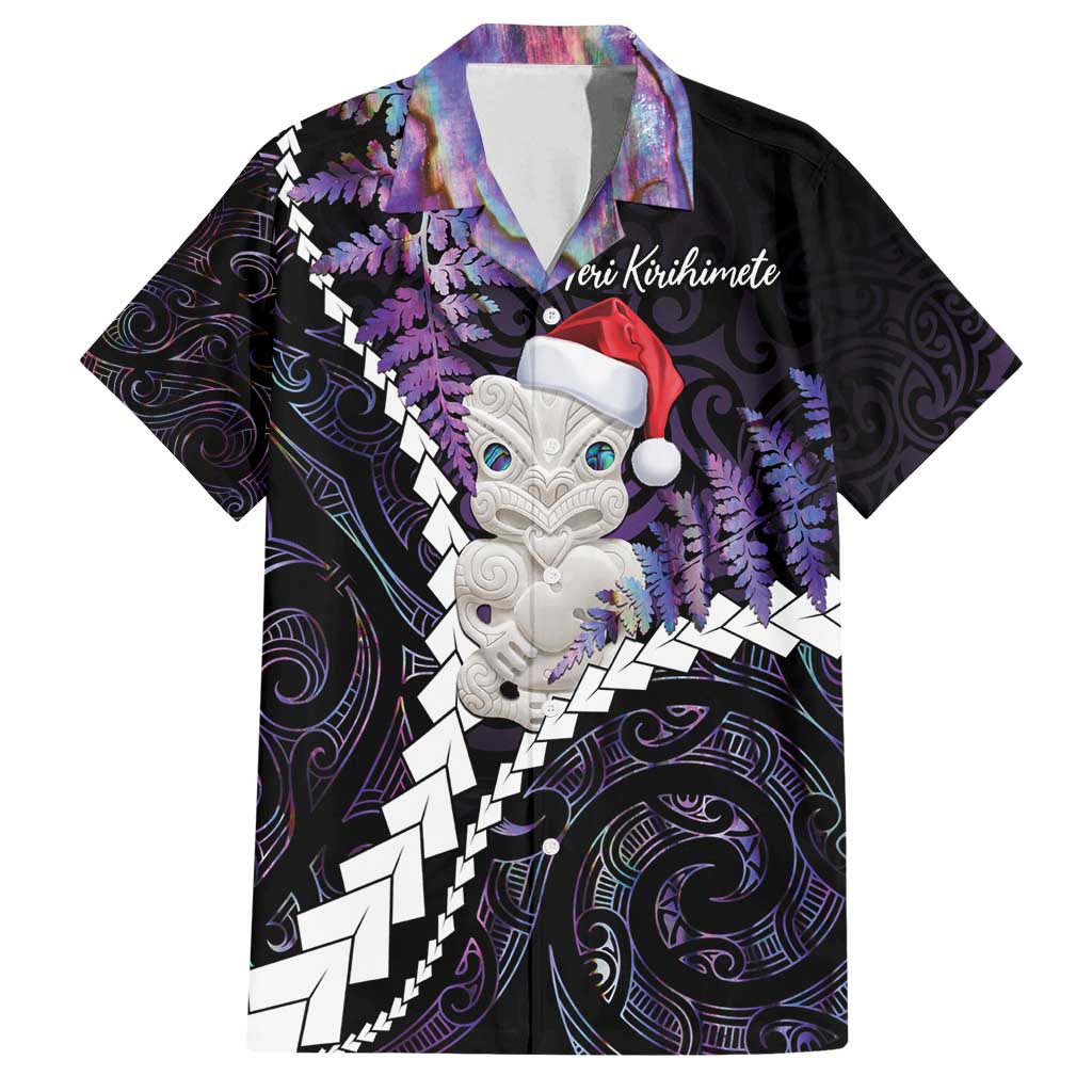 New Zealand Personalised Family Matching Summer Maxi Dress and Hawaiian Shirt Meri Kirihimete Kowhaiwhai Mix Paua Shell - Amethys LT7 Dad's Shirt - Short Sleeve Purple - Polynesian Pride