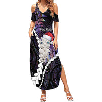 New Zealand Personalised Family Matching Summer Maxi Dress and Hawaiian Shirt Meri Kirihimete Kowhaiwhai Mix Paua Shell - Amethys LT7 Mom's Dress Purple - Polynesian Pride