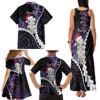 New Zealand Personalised Family Matching Tank Maxi Dress and Hawaiian Shirt Meri Kirihimete Kowhaiwhai Mix Paua Shell - Amethys LT7 - Polynesian Pride