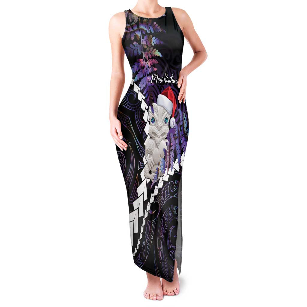 New Zealand Personalised Family Matching Tank Maxi Dress and Hawaiian Shirt Meri Kirihimete Kowhaiwhai Mix Paua Shell - Amethys LT7 Mom's Dress Purple - Polynesian Pride