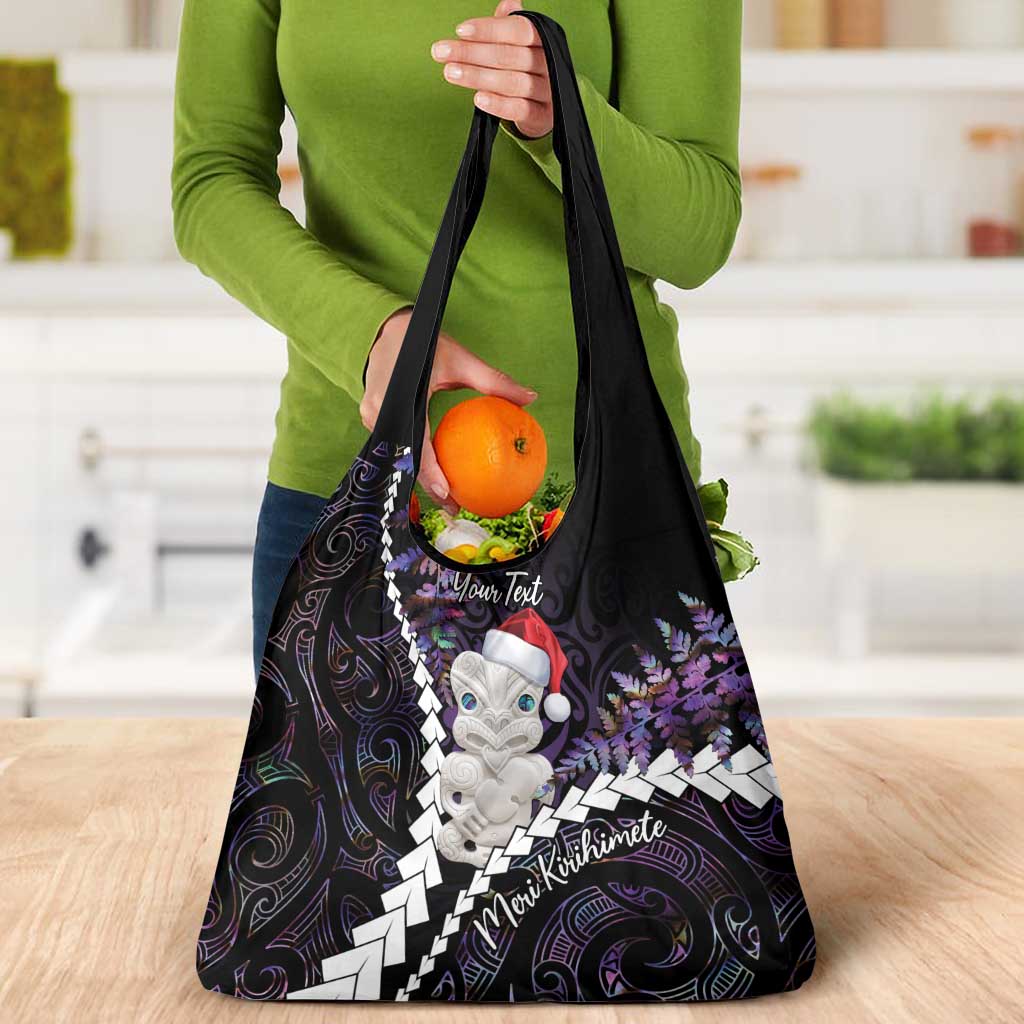 New Zealand Personalised Grocery Bag Meri Kirihimete Kowhaiwhai Mix Paua Shell - Amethys LT7 - Polynesian Pride