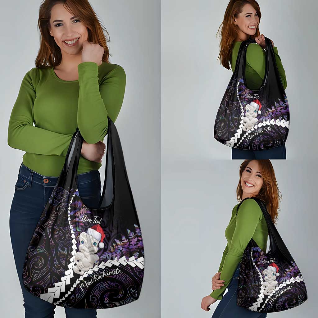 New Zealand Personalised Grocery Bag Meri Kirihimete Kowhaiwhai Mix Paua Shell - Amethys LT7 - Polynesian Pride