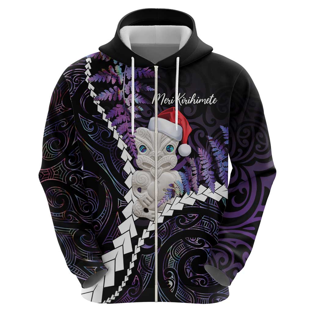 New Zealand Personalised Hoodie Meri Kirihimete Kowhaiwhai Mix Paua Shell - Amethys LT7 - Polynesian Pride