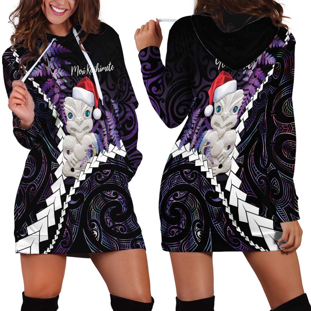 New Zealand Personalised Hoodie Dress Meri Kirihimete Kowhaiwhai Mix Paua Shell - Amethys LT7 - Polynesian Pride