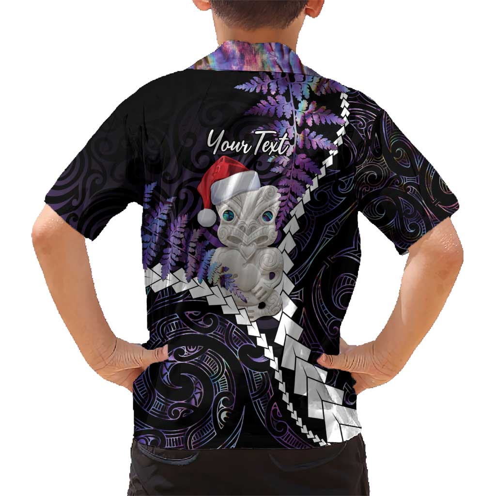 New Zealand Personalised Kid Hawaiian Shirt Meri Kirihimete Kowhaiwhai Mix Paua Shell - Amethys LT7 - Polynesian Pride