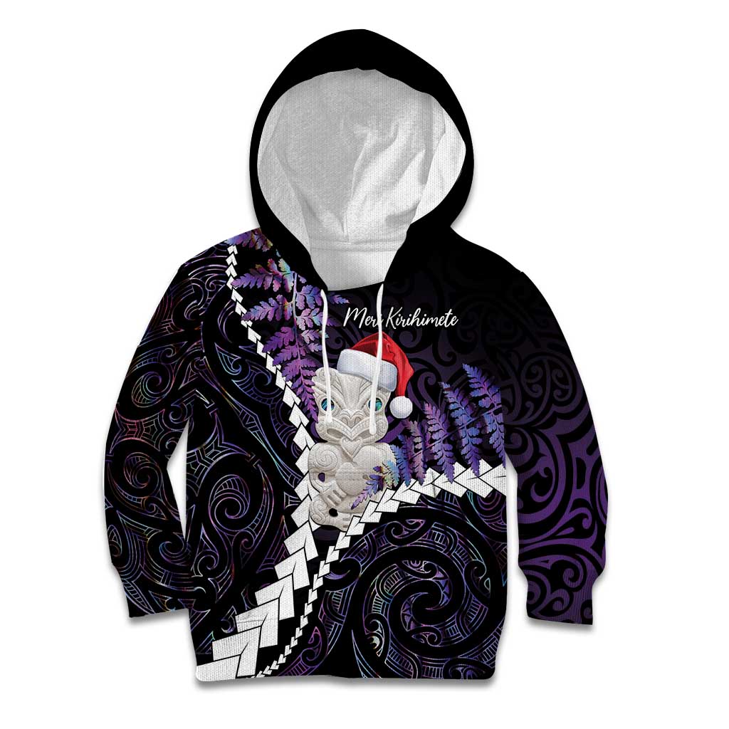 New Zealand Personalised Kid Hoodie Meri Kirihimete Kowhaiwhai Mix Paua Shell - Amethys LT7 Hoodie Purple - Polynesian Pride