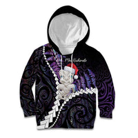 New Zealand Personalised Kid Hoodie Meri Kirihimete Kowhaiwhai Mix Paua Shell - Amethys LT7 Hoodie Purple - Polynesian Pride