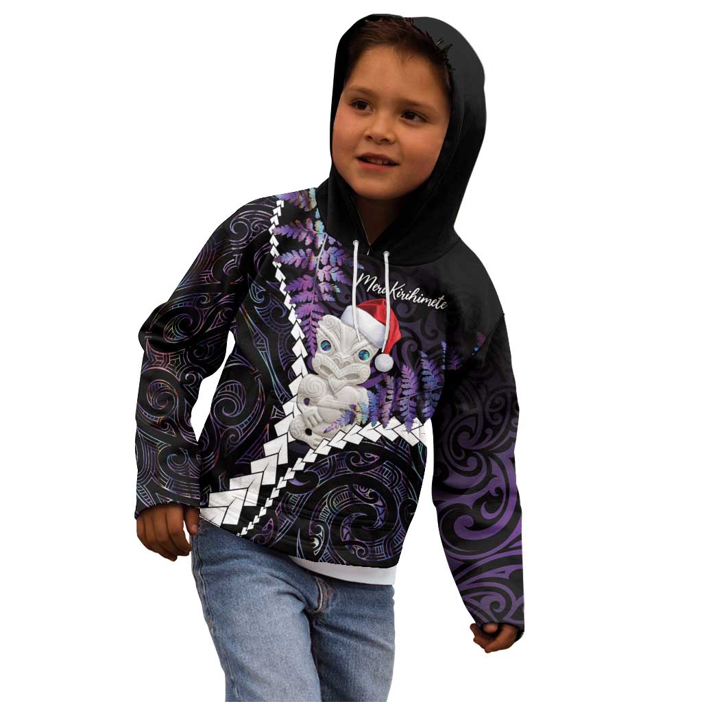 New Zealand Personalised Kid Hoodie Meri Kirihimete Kowhaiwhai Mix Paua Shell - Amethys LT7 - Polynesian Pride