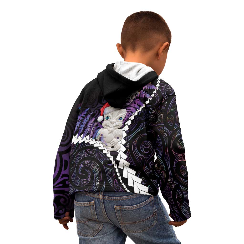 New Zealand Personalised Kid Hoodie Meri Kirihimete Kowhaiwhai Mix Paua Shell - Amethys LT7 - Polynesian Pride
