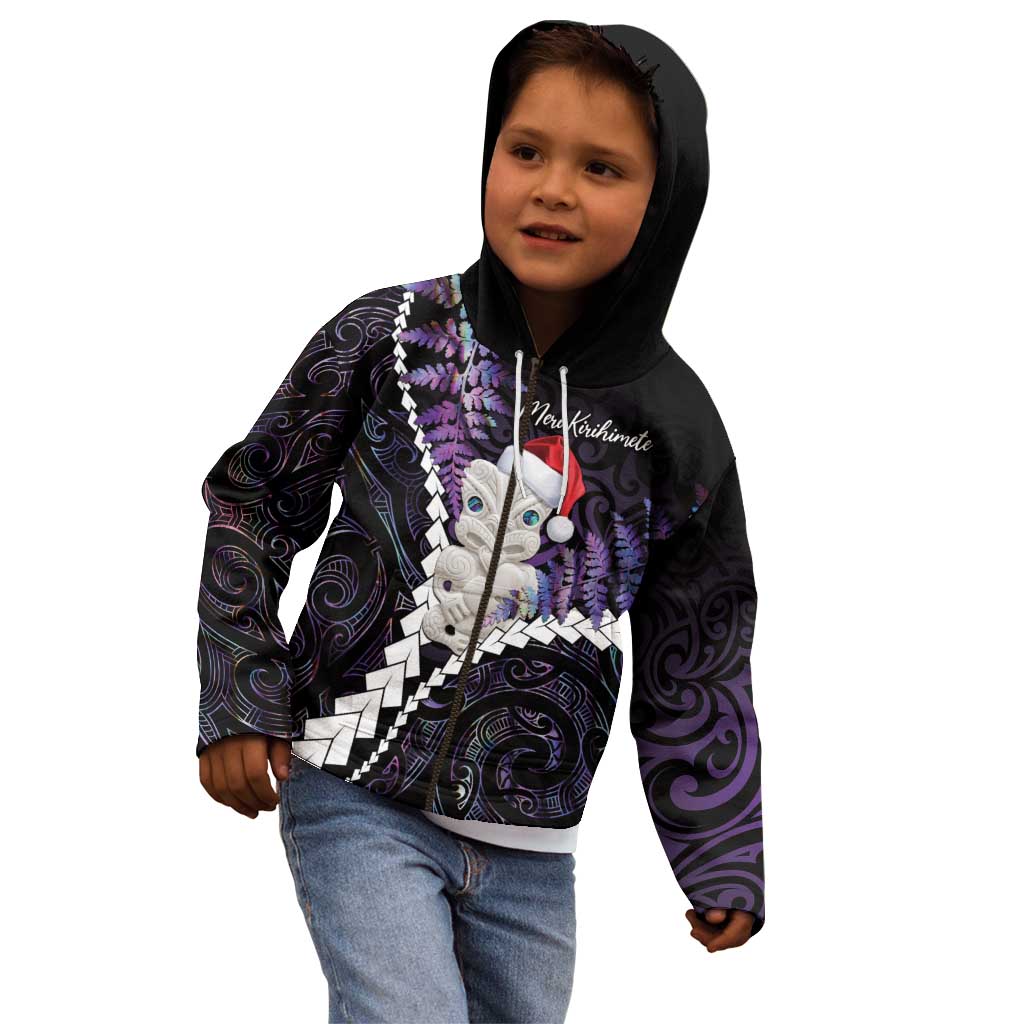 New Zealand Personalised Kid Hoodie Meri Kirihimete Kowhaiwhai Mix Paua Shell - Amethys LT7 - Polynesian Pride