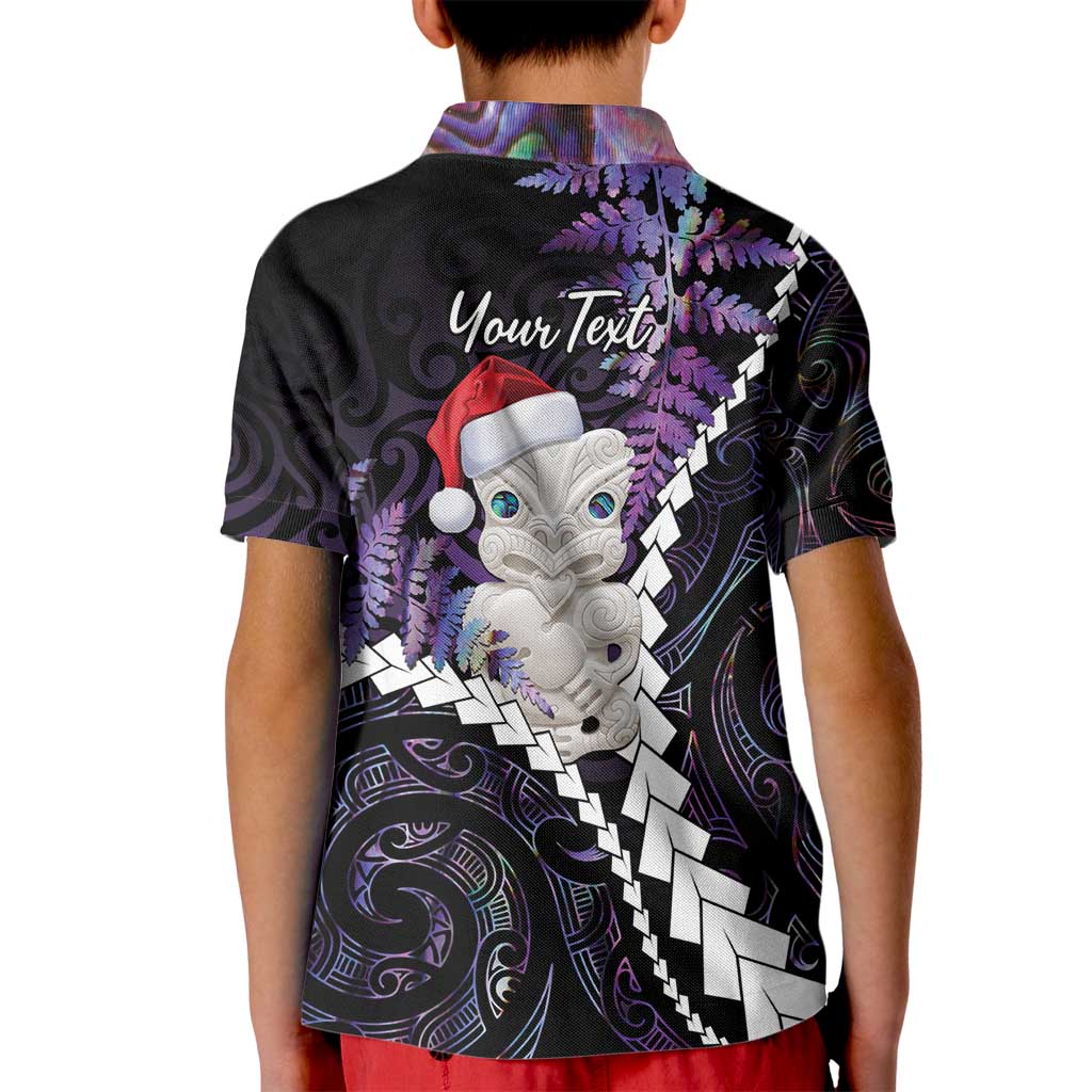 New Zealand Personalised Kid Polo Shirt Meri Kirihimete Kowhaiwhai Mix Paua Shell - Amethys LT7 - Polynesian Pride