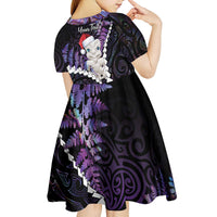 New Zealand Personalised Kid Short Sleeve Dress Meri Kirihimete Kowhaiwhai Mix Paua Shell - Amethys LT7 - Polynesian Pride