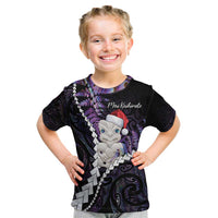 New Zealand Personalised Kid T Shirt Meri Kirihimete Kowhaiwhai Mix Paua Shell - Amethys LT7 Purple - Polynesian Pride