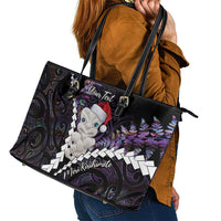 New Zealand Personalised Leather Tote Bag Meri Kirihimete Kowhaiwhai Mix Paua Shell - Amethys LT7 - Polynesian Pride