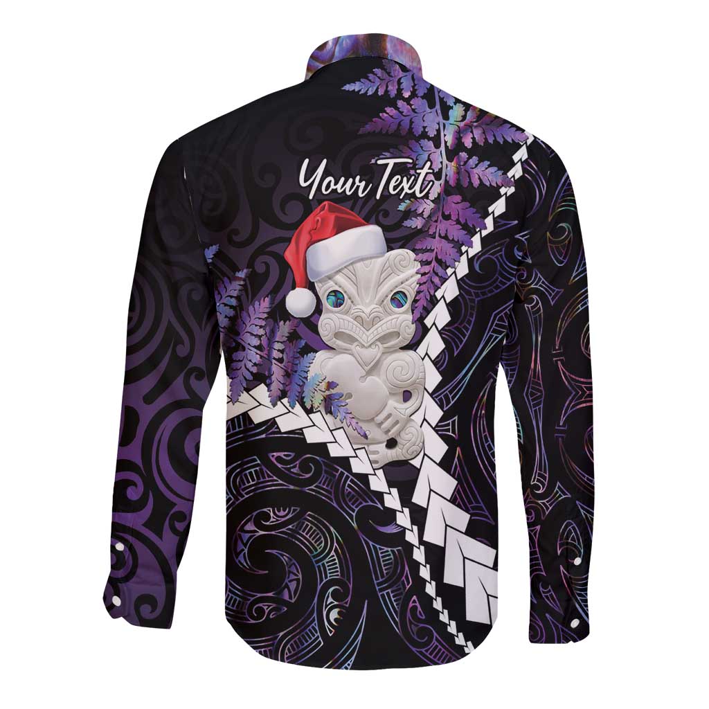New Zealand Personalised Long Sleeve Button Shirt Meri Kirihimete Kowhaiwhai Mix Paua Shell - Amethys LT7 - Polynesian Pride