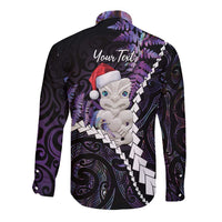 New Zealand Personalised Long Sleeve Button Shirt Meri Kirihimete Kowhaiwhai Mix Paua Shell - Amethys LT7 - Polynesian Pride