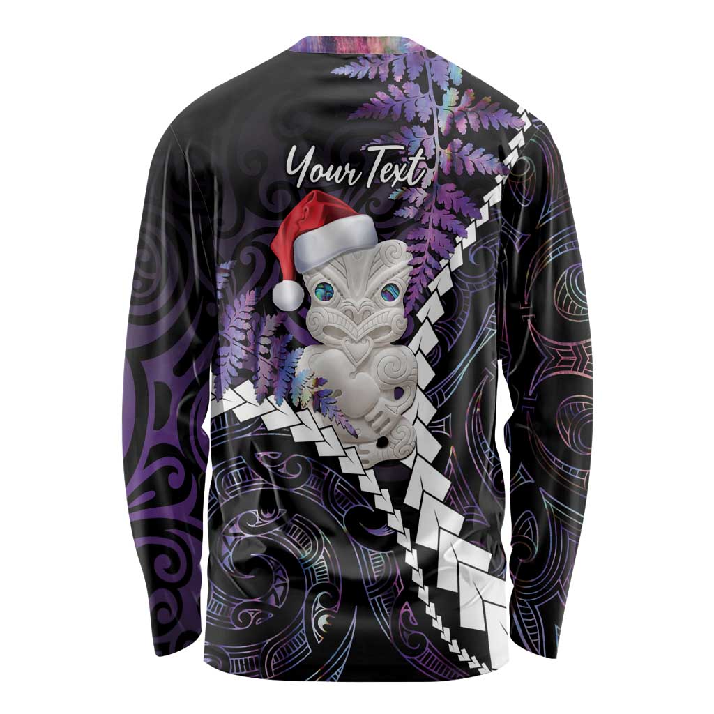 New Zealand Personalised Long Sleeve Shirt Meri Kirihimete Kowhaiwhai Mix Paua Shell - Amethys LT7 - Polynesian Pride