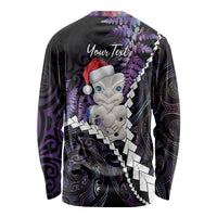 New Zealand Personalised Long Sleeve Shirt Meri Kirihimete Kowhaiwhai Mix Paua Shell - Amethys LT7 - Polynesian Pride