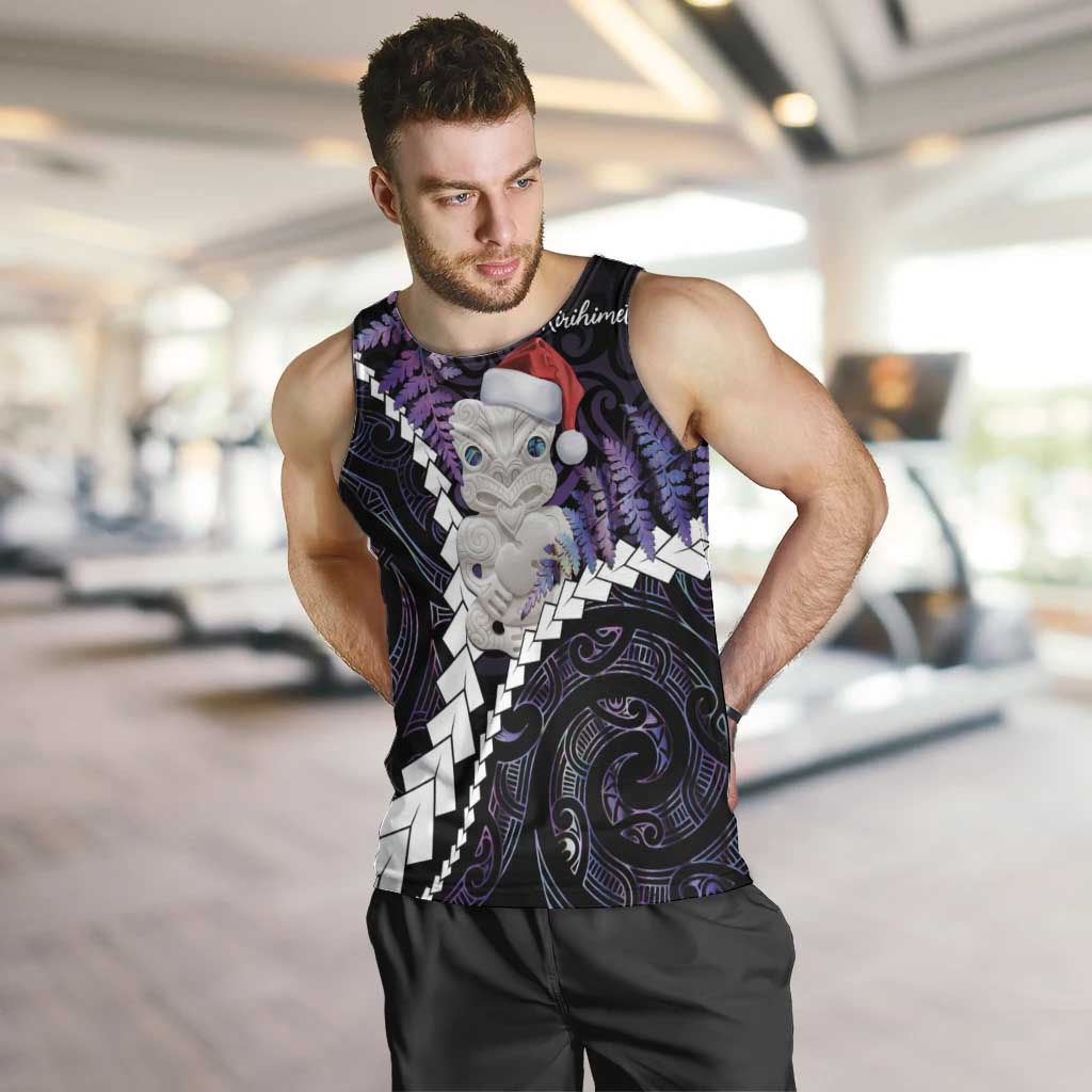 New Zealand Personalised Men Tank Top Meri Kirihimete Kowhaiwhai Mix Paua Shell - Amethys LT7 Purple - Polynesian Pride