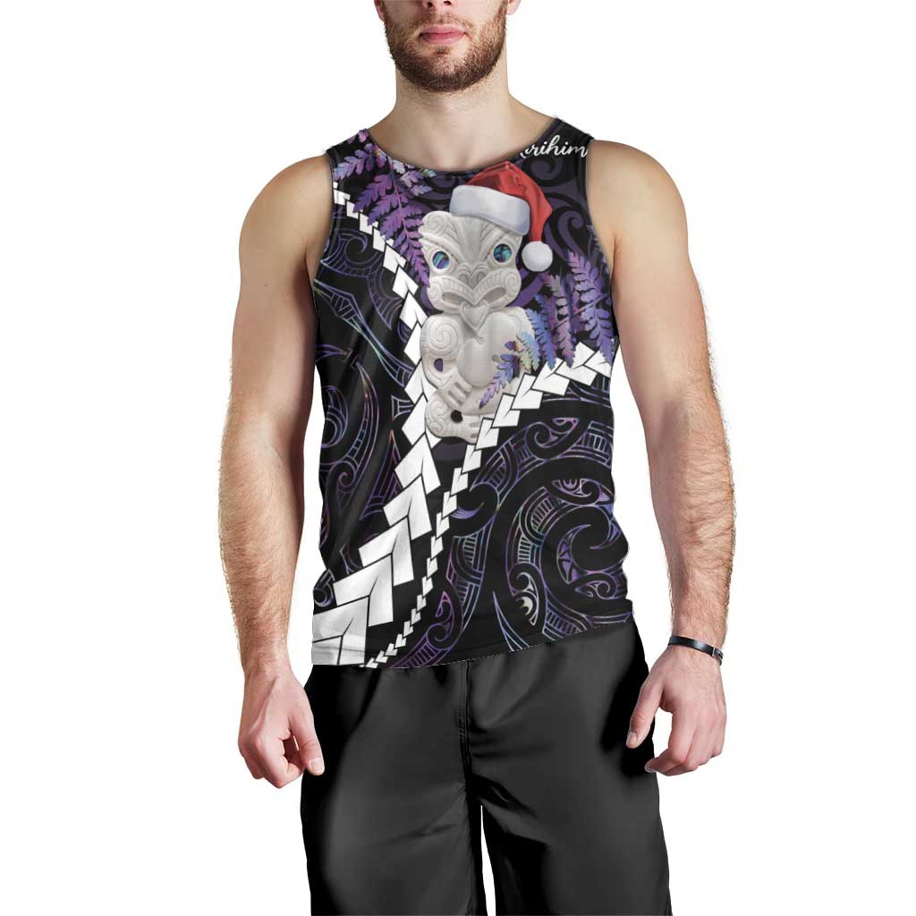 New Zealand Personalised Men Tank Top Meri Kirihimete Kowhaiwhai Mix Paua Shell - Amethys LT7 - Polynesian Pride