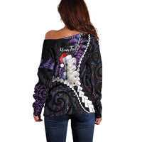 New Zealand Personalised Off Shoulder Sweater Meri Kirihimete Kowhaiwhai Mix Paua Shell - Amethys LT7 - Polynesian Pride