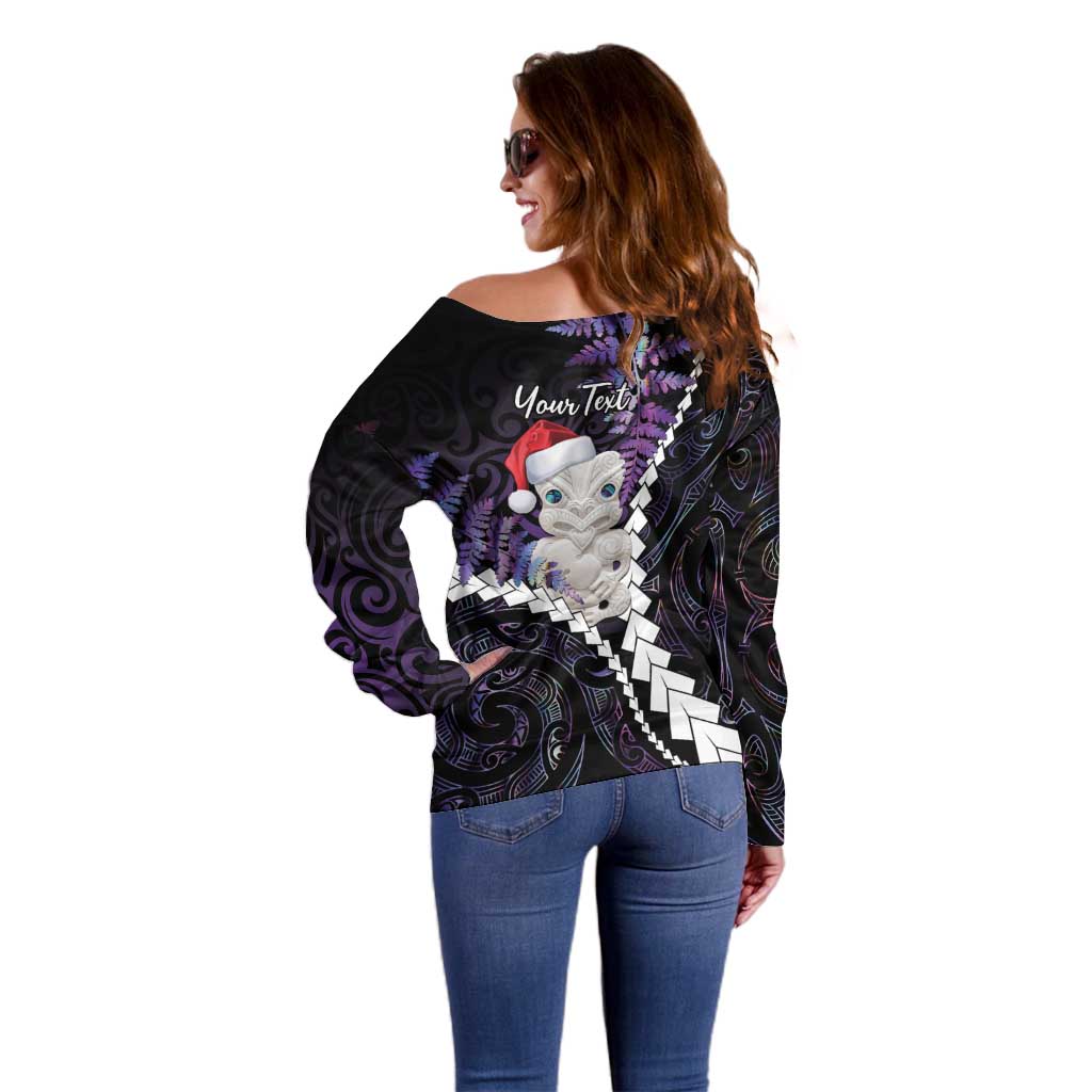 New Zealand Personalised Off Shoulder Sweater Meri Kirihimete Kowhaiwhai Mix Paua Shell - Amethys LT7 - Polynesian Pride