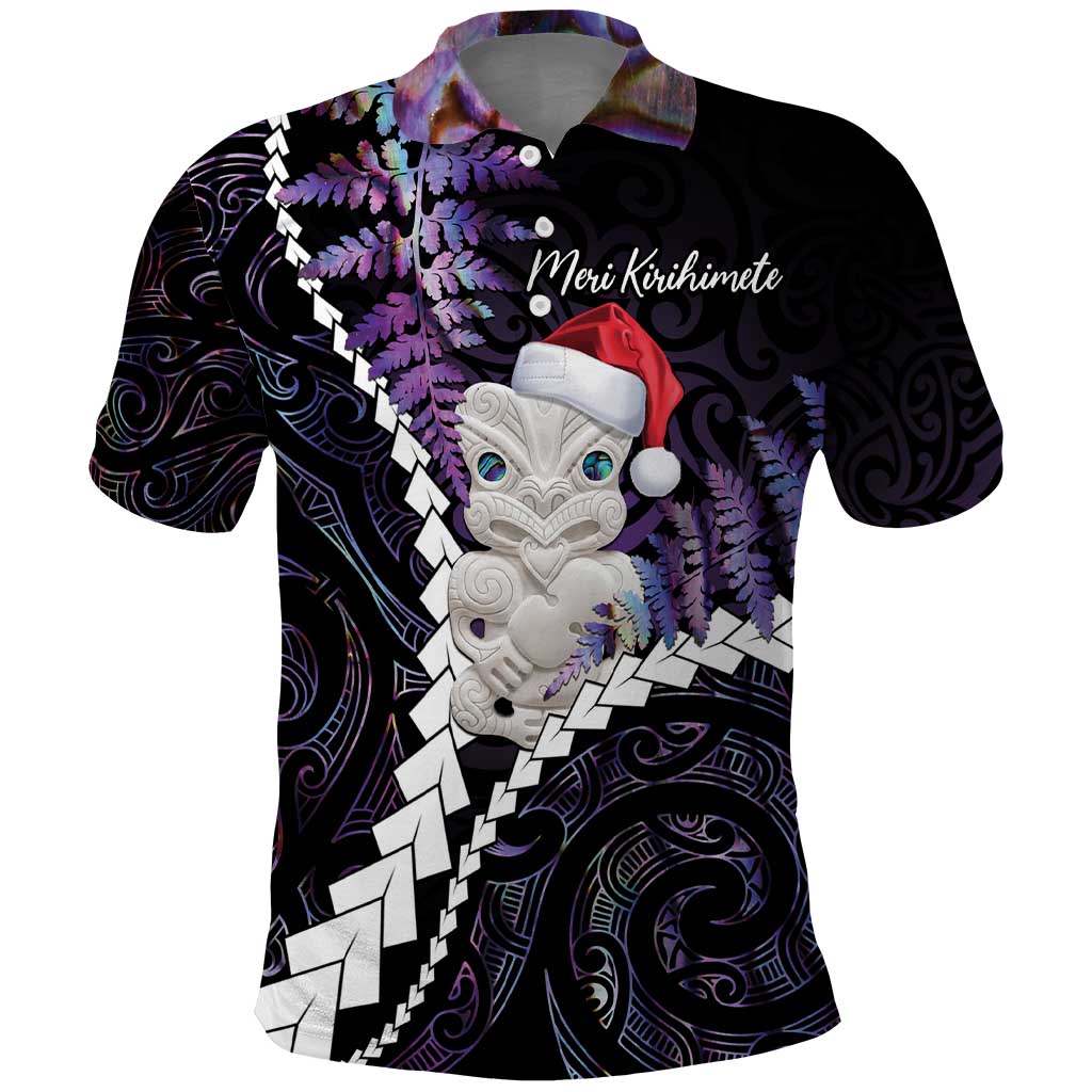 New Zealand Personalised Polo Shirt Meri Kirihimete Kowhaiwhai Mix Paua Shell - Amethys LT7 Purple - Polynesian Pride