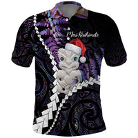New Zealand Personalised Polo Shirt Meri Kirihimete Kowhaiwhai Mix Paua Shell - Amethys LT7 Purple - Polynesian Pride