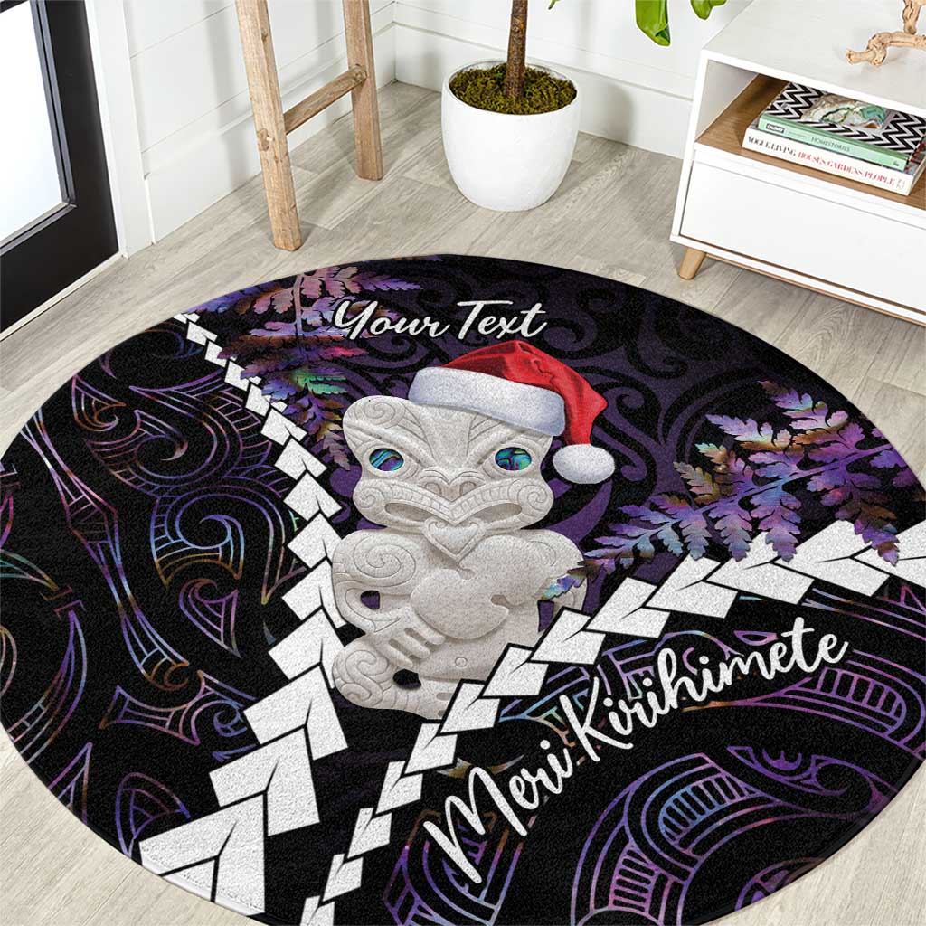 New Zealand Personalised Round Carpet Meri Kirihimete Kowhaiwhai Mix Paua Shell - Amethys LT7 Purple - Polynesian Pride