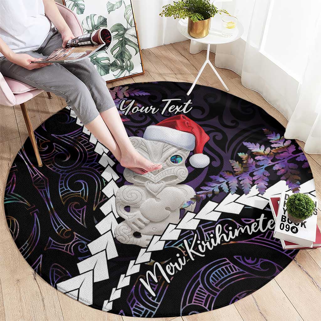 New Zealand Personalised Round Carpet Meri Kirihimete Kowhaiwhai Mix Paua Shell - Amethys LT7 - Polynesian Pride