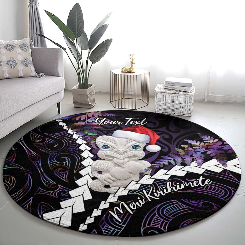 New Zealand Personalised Round Carpet Meri Kirihimete Kowhaiwhai Mix Paua Shell - Amethys LT7 - Polynesian Pride