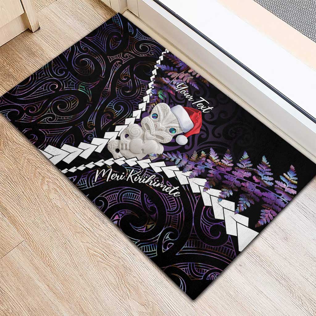 New Zealand Personalised Rubber Doormat Meri Kirihimete Kowhaiwhai Mix Paua Shell - Amethys LT7 - Polynesian Pride