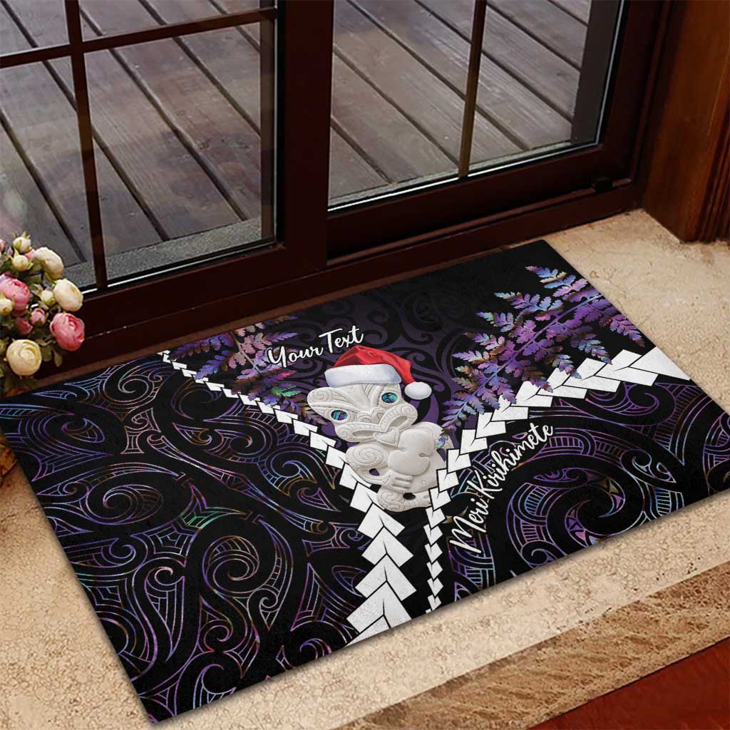 New Zealand Personalised Rubber Doormat Meri Kirihimete Kowhaiwhai Mix Paua Shell - Amethys LT7 - Polynesian Pride