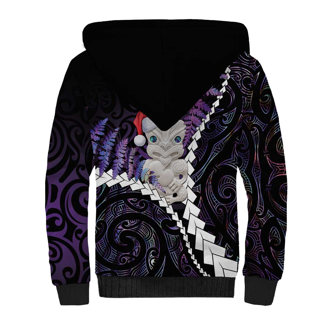 New Zealand Personalised Sherpa Hoodie Meri Kirihimete Kowhaiwhai Mix Paua Shell - Amethys LT7 - Polynesian Pride